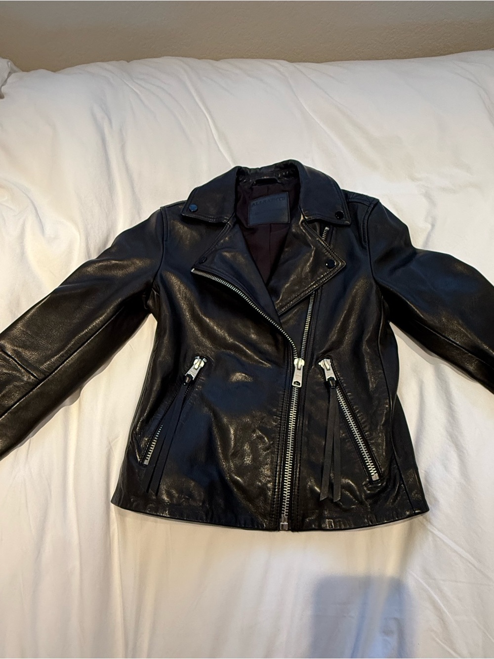 All Saints Dalby Slim Fit Black Leather Biker Jacket - Women’s